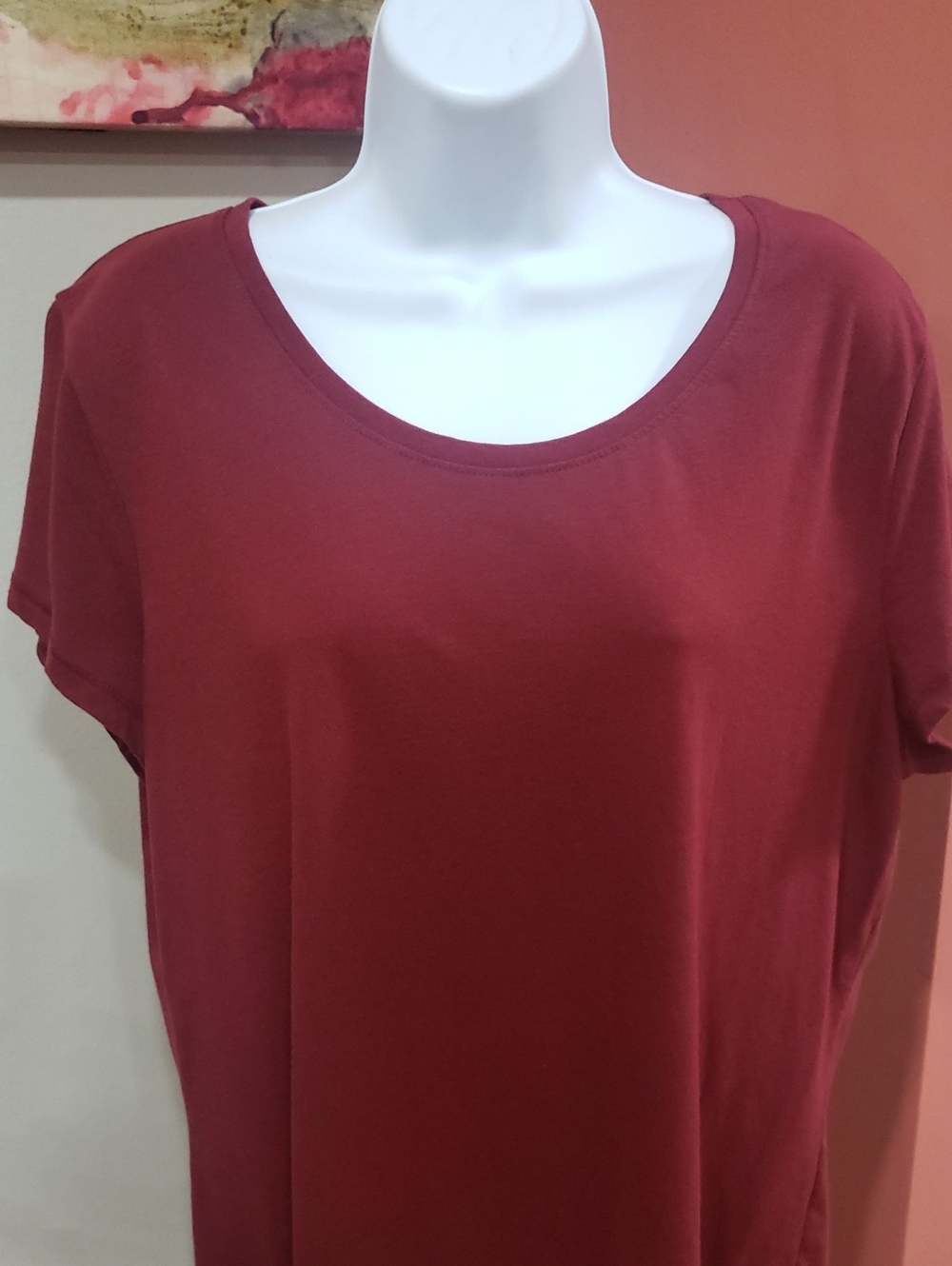 No Boundaries Women's Brick Red Crewneck Cap Sleeve Shirt, 3X (21)